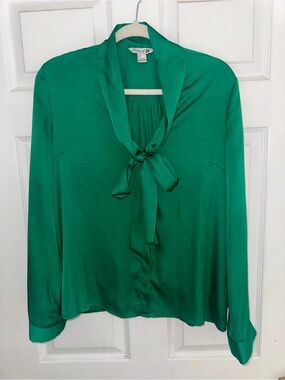 Forever 21 Rich Green Tie-Neck Blouse